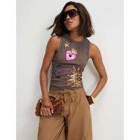 River Island Pure Cotton Embellished Vest Brown Mix