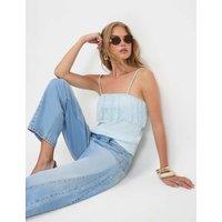 River Island Square Neck Lace Trim Cami Top Light Blue