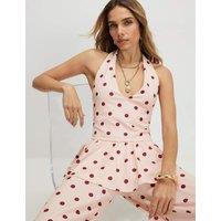 River Island Polka Dot Halter Neck Peplum Top Pink Mix