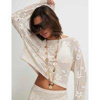 River Island Pure Cotton Textured Slash Neck Top Stone