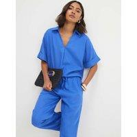 River Island Linen Blend Collared Shirt Blue