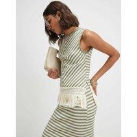 River Island Pure Cotton Striped Fringed Tank Top Green Mix