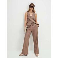 River Island Linen Rich Drawstring Tapered Trousers Beige