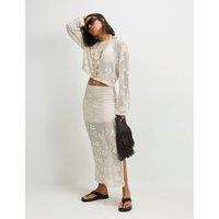 River Island Pure Cotton Textured Midaxi Pencil Skirt Natural Mix