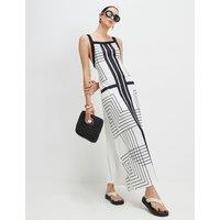 River Island Pure Cotton Geometric Midi Column Dress Black Mix