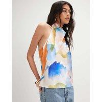River Island Floral Halter Neck Top Cream Mix