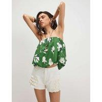 River Island Floral Bubble Hem Bandeau Top Green Mix