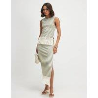 River Island Pure Cotton Striped Midaxi Pencil Skirt Green Mix