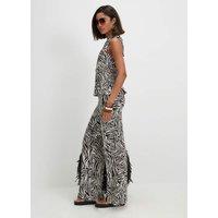 River Island Pure Cotton Animal Print Wide Leg Trousers Brown Mix