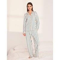 Chelsea Peers Cotton Rich Striped Ruffle Edge Pyjama Set Green