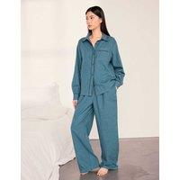 Chelsea Peers Pure Cotton Flannel Gingham Pyjama Set Teal