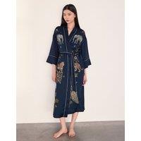 Chelsea Peers Satin Jungle Print Wide Sleeve Dressing Gown Navy