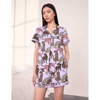 Chelsea Peers Jersey Leopard Print Revere Shortie Set Lilac