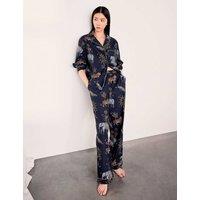Chelsea Peers Twilight Safari Pure Cotton Jungle Print Revere Pyjama Set Navy
