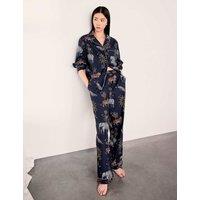 Chelsea Peers Pure Cotton Jungle Print Revere Pyjama Set Navy