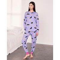 Chelsea Peers Jersey Cats Clouds Print Cuffed Pyjama Set Lilac