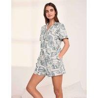 Chelsea Peers Safari Stamp Cotton Rich Jungle Frames Print Shortie Set White
