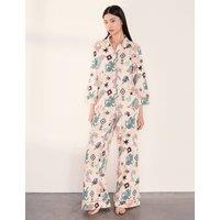 Chelsea Peers Jersey Ikat Print Wide Leg Pyjama Set Light Cream