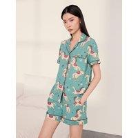 Chelsea Peers Jersey Horse Print Revere Shortie Set Teal