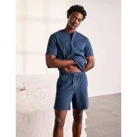 Chelsea Peers Pure Cotton Marl Henley Top Pyjama Set Blue