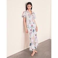 Chelsea Peers Pure Cotton Ikat Print Scallop Pyjama Set Light Cream