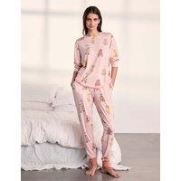 Chelsea Peers Bear Print Crew Neck Pyjama Set Light Pink