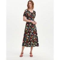 Finery London Floral Scoop Neck Midi Waisted Dress Black Mix