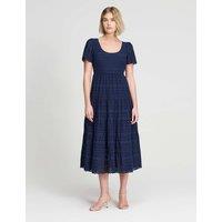 Finery London Pure Cotton Broderie Scoop Neck Midi Dress Navy