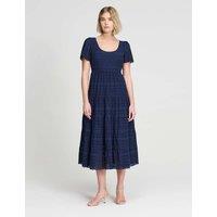 Finery London Pure Cotton Broderie Scoop Neck Midi Dress Navy