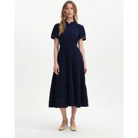 Finery London Pure Cotton Textured High Neck Midi Dress Navy
