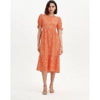 Finery London Floral Puff Sleeve Midi Tiered Dress Red Mix