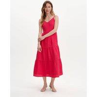 Finery London Pure Cotton V-Neck Strappy Midi Tiered Dress Pink