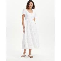 Finery London Pure Cotton Broderie Midi Waisted Dress White