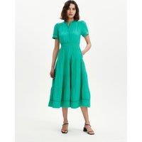 Finery London Pure Cotton Textured High Neck Midi Dress Green