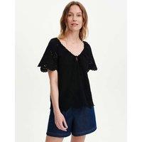 Finery London Pure Cotton Embroidered Drawstring Top Black