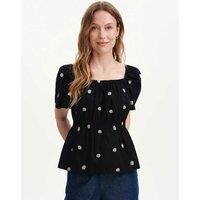 Finery London Pure Cotton Floral Embroidered Peplum Top Black Mix