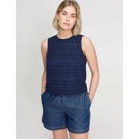 Finery London Pure Cotton Broderie Top Navy