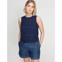 Finery London Pure Cotton Broderie Top Navy