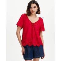 Finery London Pure Cotton Embroidered Drawstring Top Red