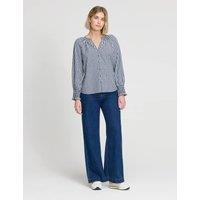 Finery London Pure Cotton Gingham V-Neck Blouse Navy Mix