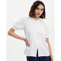 Finery London Pure Cotton High Neck Pintuck Blouse White