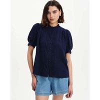 Finery London Pure Cotton High Neck Pintuck Blouse Navy