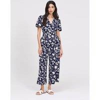 Finery London Floral Cropped Wide Leg Jumpsuit Navy Mix