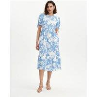 Finery London Floral Puff Sleeve Midi Tiered Dress Blue Mix