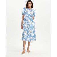Finery London Floral Puff Sleeve Midi Tiered Dress Blue Mix