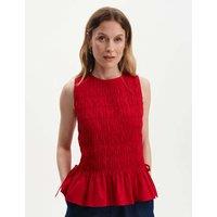 Finery London Pure Cotton Shirred Peplum Top Red