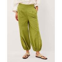 Monsoon Pure Cotton Embroidered Cuffed Trousers Green