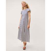 Monsoon Pure Cotton Jersey Striped Midi Dress Blue Mix