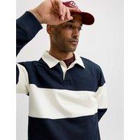 JACK & JONES Pure Cotton Striped Rugby Shirt Navy Mix
