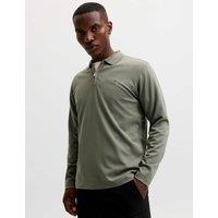 JACK & JONES Cotton Blend Half Zip Long Sleeve Polo Shirt Olive